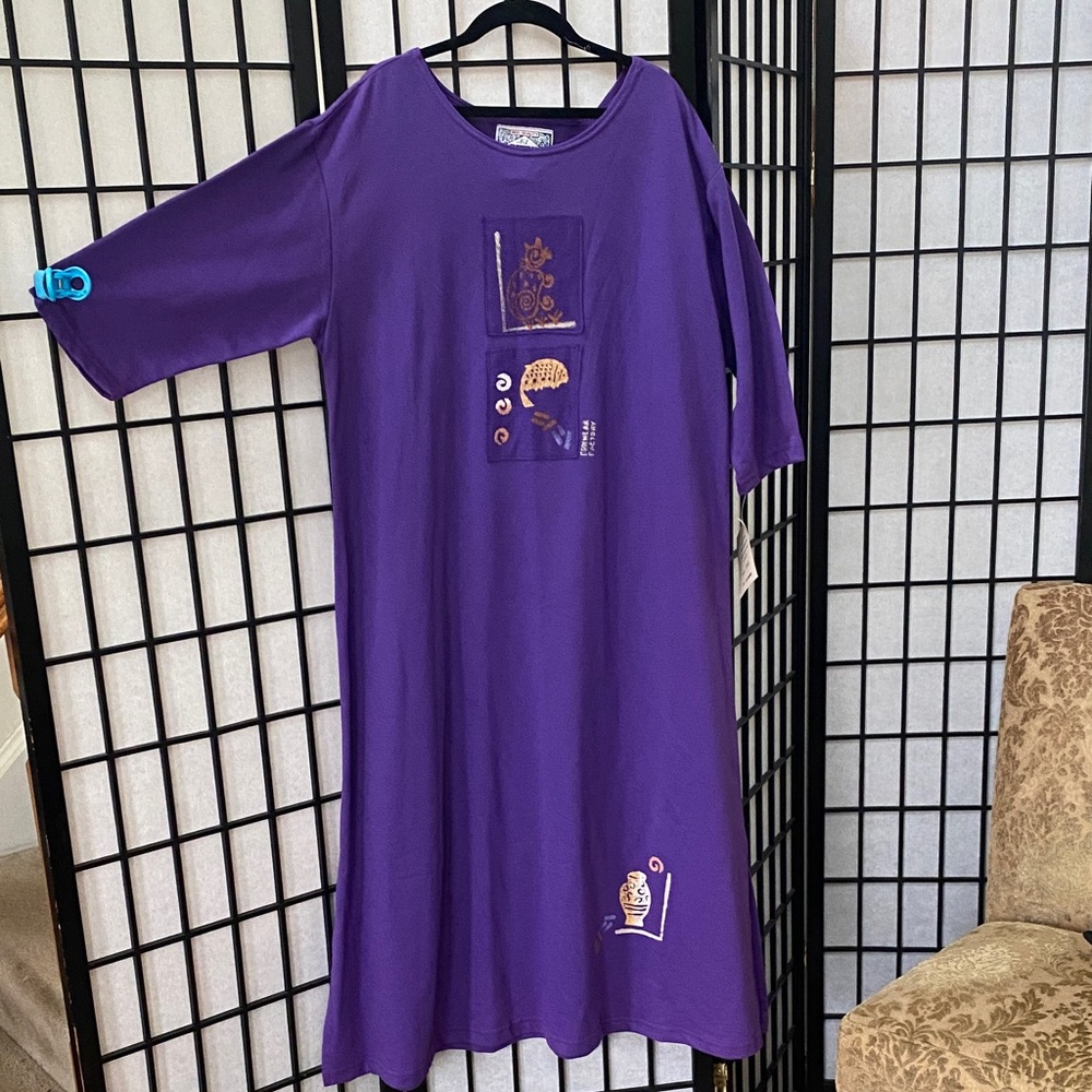 Vibrant Purple Midi Dress with Embroidered Accents